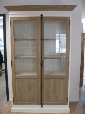 Schrank mit 2 Glastüren Eichentüren/weis