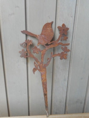 Vögel m. Blüten rost stecker H 34cm