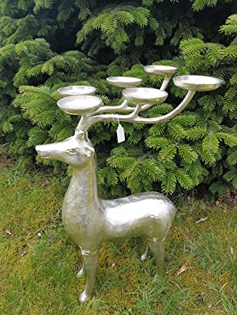 Hirsch vernickelt mit 6 Kerzenhalter H70