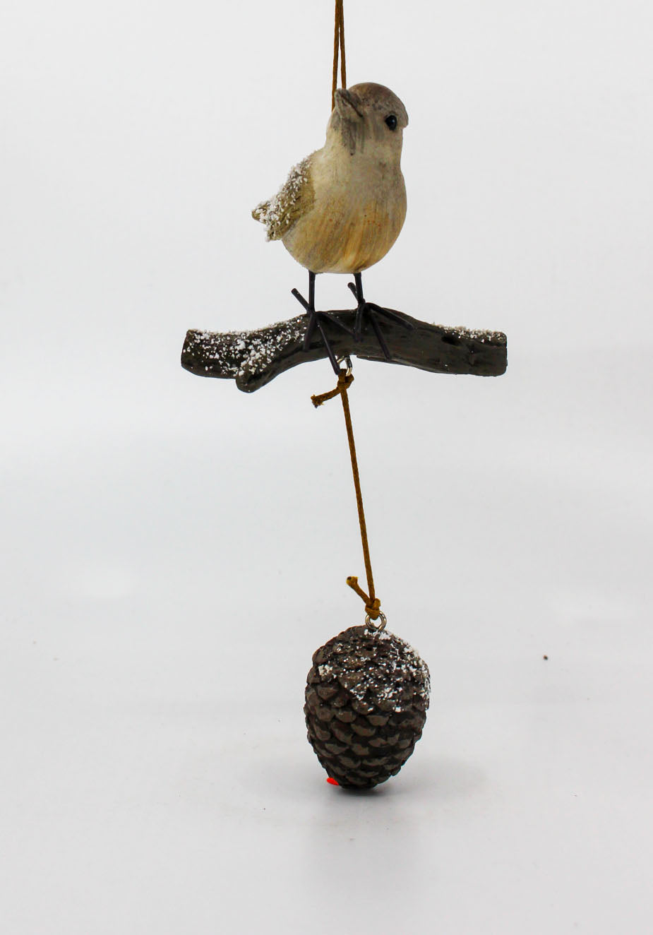 Vogel hängend mit Zapfen