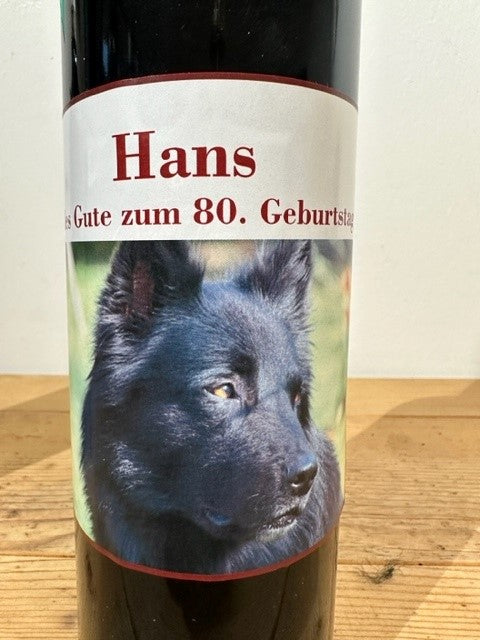 Persönlich gestaltete Etikette mit Foto und Text