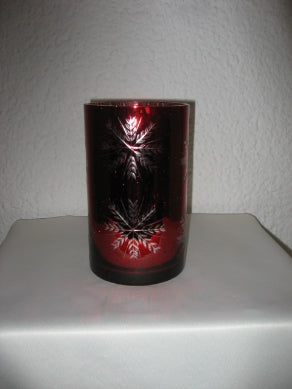 Windlicht Glas rot mit Flocke H 20 cm