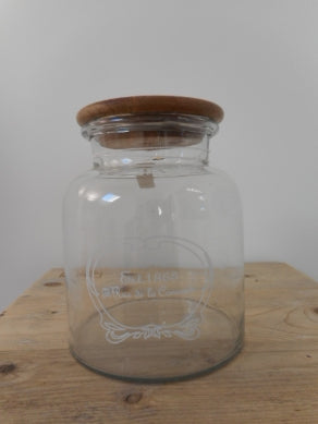 Glasdose mit Holzdeckel H 20 cm